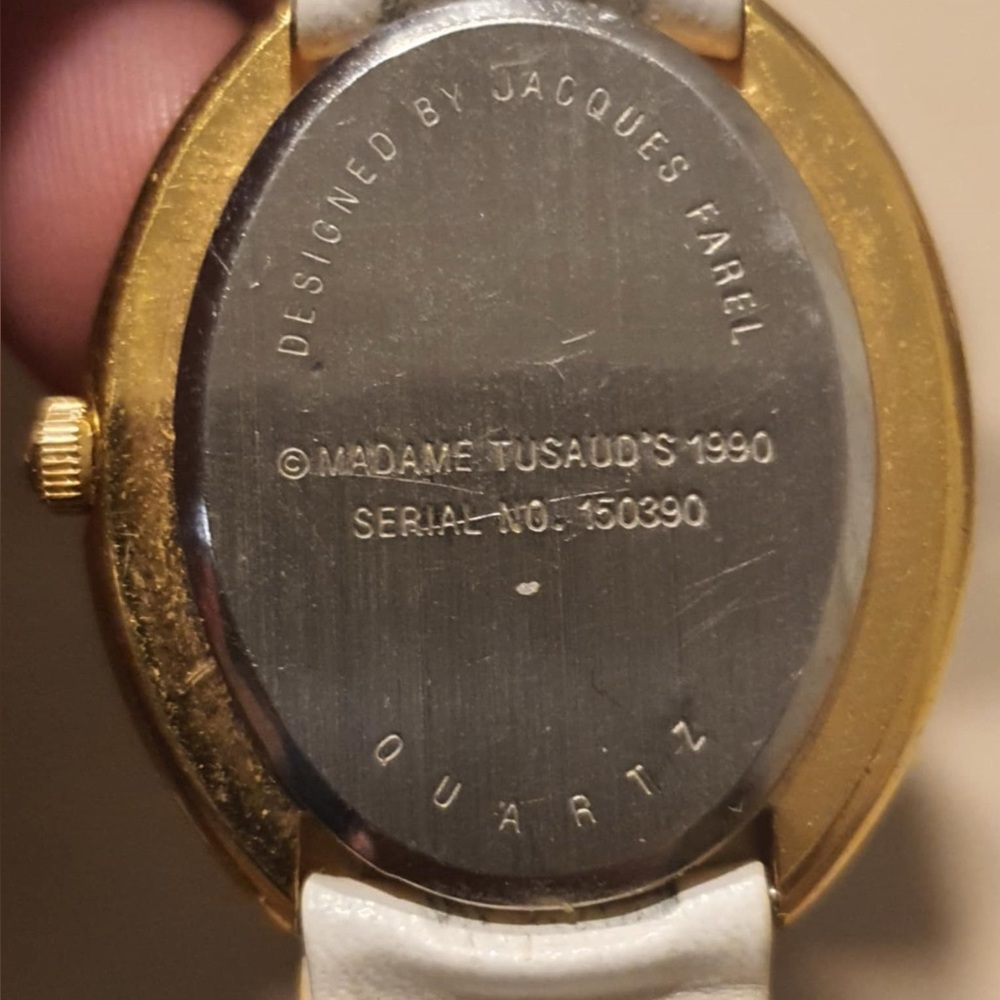 🦋10/$20🦋 Vtg Jacques Farel Goldtone/White Leather Flower Print Women's Watch - Picture 4 of 4
